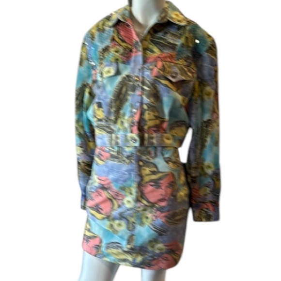 Vintage Opal Lorraine Wardy Pop Art Denim & Chiffon Jacket & Mini Skirt Size 6 - Picture 4 of 15